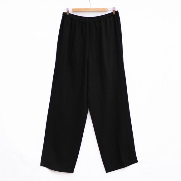 Eileen Fisher Pants - Eileen Fisher Pants Small Black 100% Silk Pull On Relax Fit Wide Leg Pockets